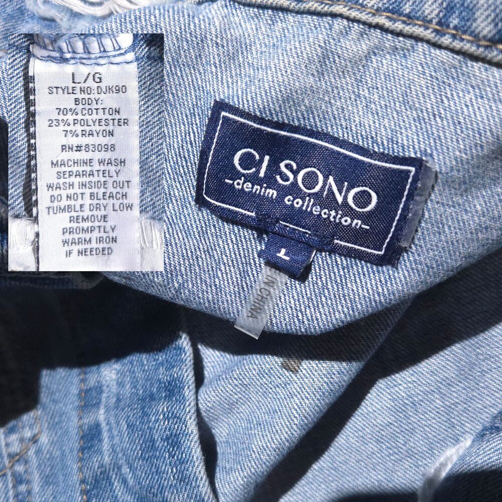 Ci Sono Distressed Denim Jacket, Size Large - Picture 10 of 10